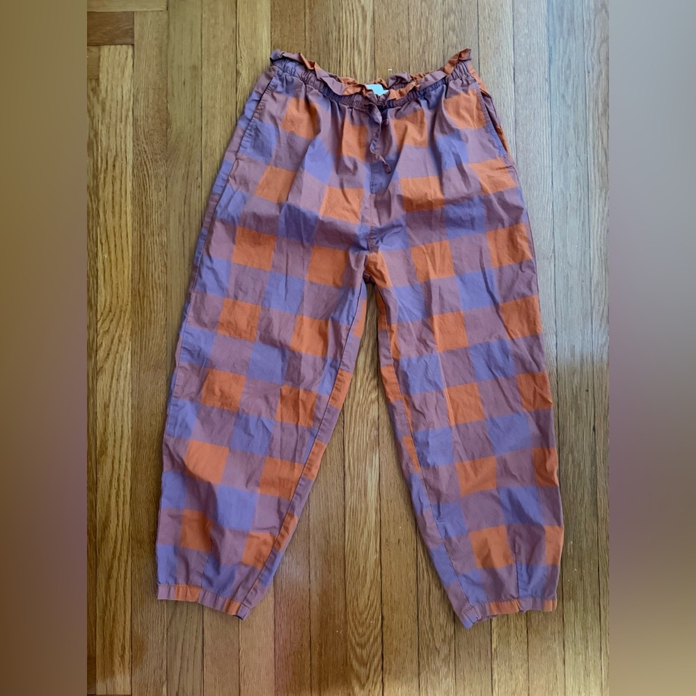 The Tiny Big Sister Checkered Purple and Orange Paper Bag Pants, Sz 4